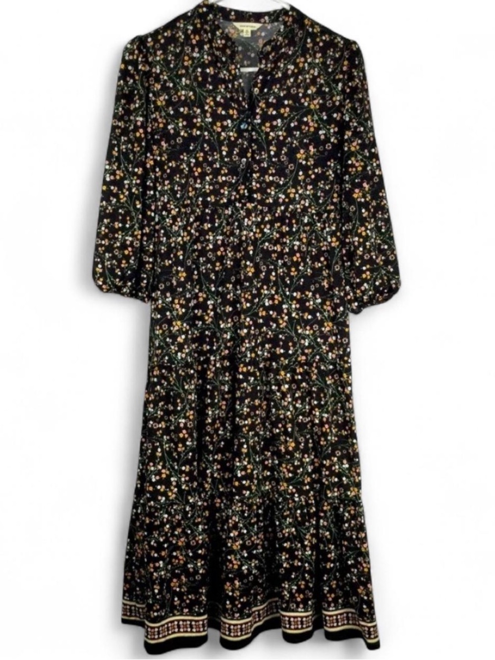 Max Studio Black Multicolor Floral Knit Midi Dress, lightweight ditsy floral, M